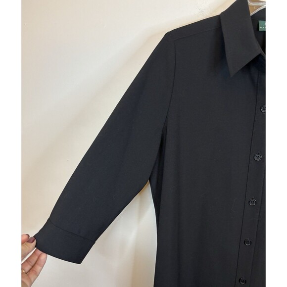 LAUREN RALPH LAUREN Black Button Wool Blend Shirt Dress Women 12 Midi 3/4 Office - Picture 5 of 10